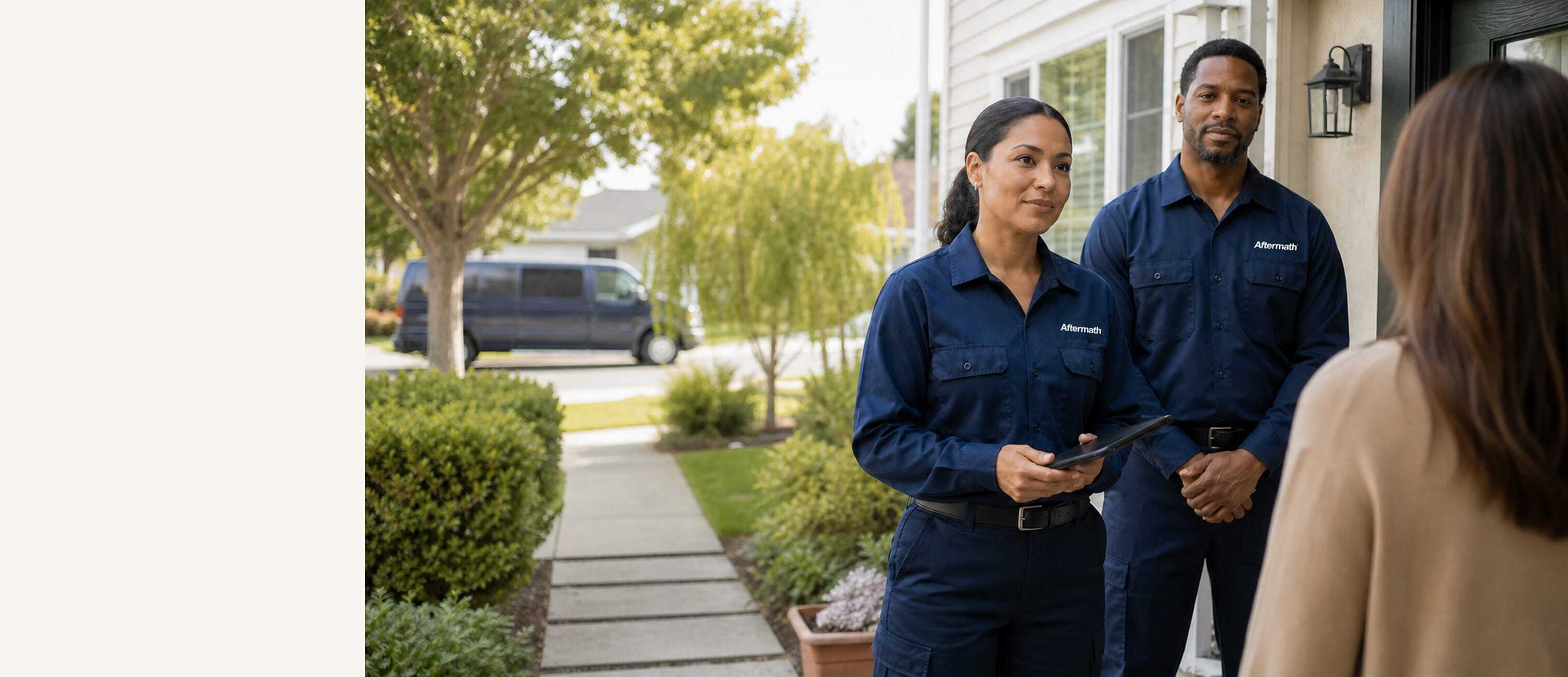 Aftermath technicians arriving at a Los Angeles home in unmarked vehicles